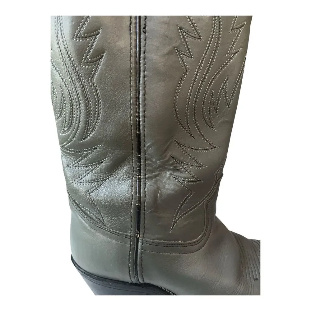 Mens Leather Cowboy Boots Embroidered Western Rubber Sole Size 8D READ